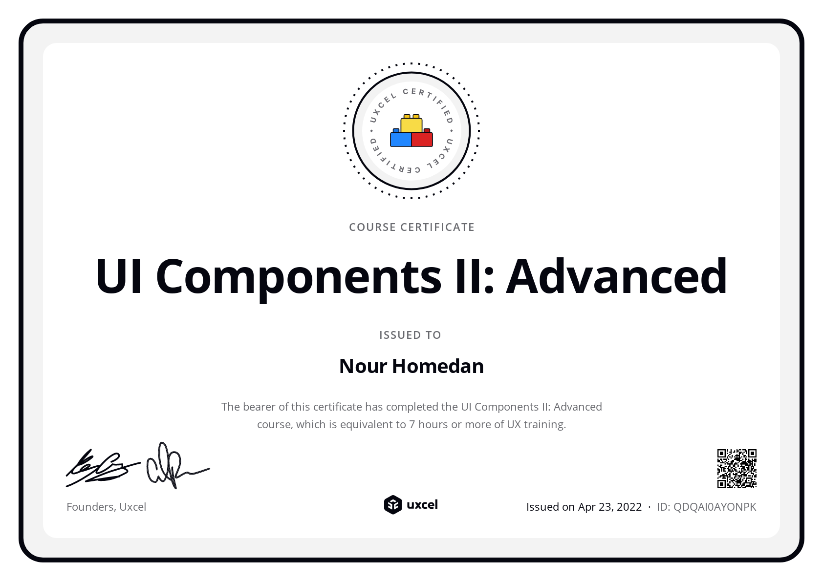 Nour Homedan's certificate